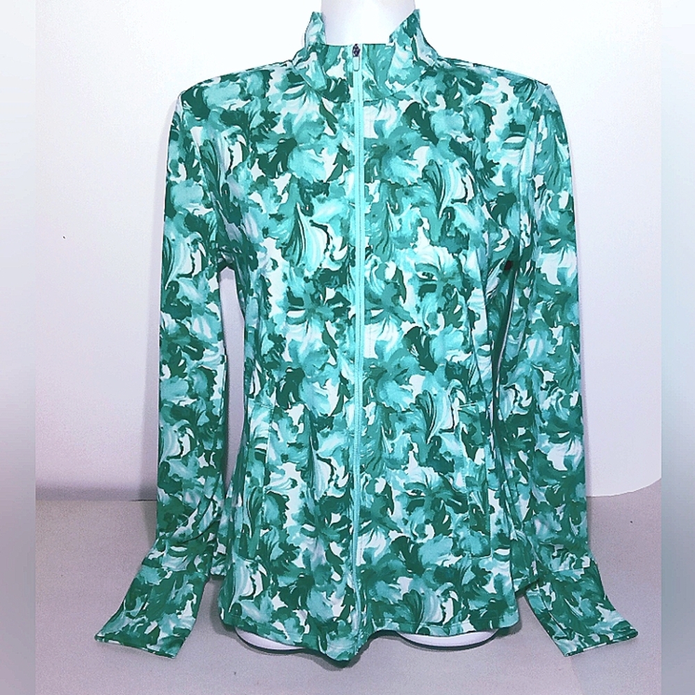 Tommy Bahama S/P Teal and White Zip Up Light Jacket